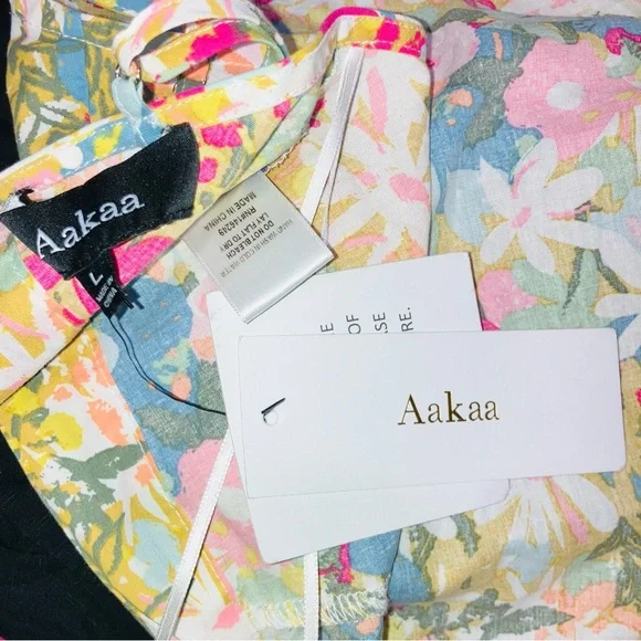 AAKAA Tropical Floral Print Halter Crop Top Cotton Anthro Boho Preppy Sexy Large - Picture 3 of 4